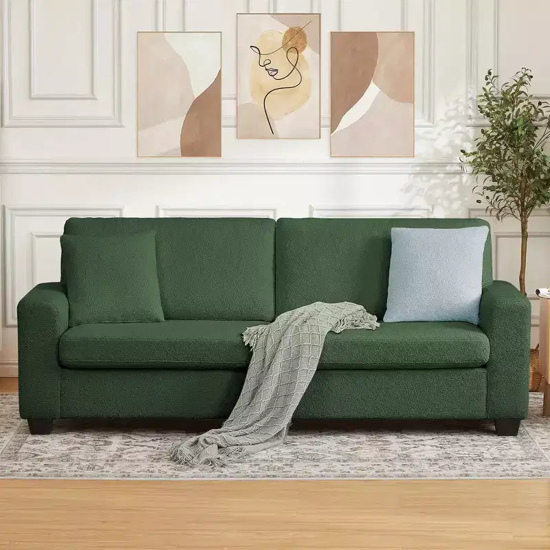 83 Couch for Living Room, Comfy Sofa with Deep Seat, Modern Sofa with Wide Armrest, Removeable Cover, Teddy Fleece 3 Seater Couch for Bedroom