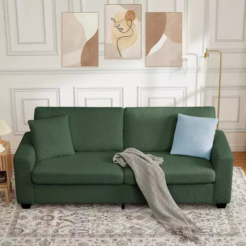 83 Couch for Living Room, Comfy Sofa with Deep Seat, Modern Sofa with Wide Armrest, Removeable Cover, Teddy Fleece 3 Seater Couch for Bedroom