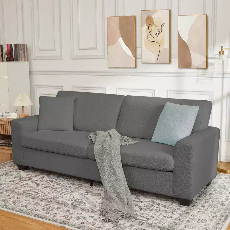 83 Couch for Living Room, Comfy Sofa with Deep Seat, Modern Sofa with Wide Armrest, Removeable Cover, Teddy Fleece 3 Seater Couch for Bedroom