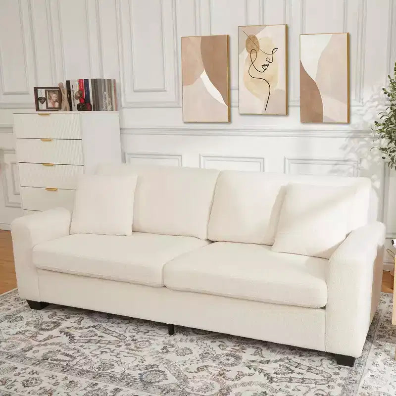 83 Couch for Living Room, Comfy Sofa with Deep Seat, Modern Sofa with Wide Armrest, Removeable Cover, Teddy Fleece 3 Seater Couch for Bedroom