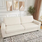 83 Couch for Living Room, Comfy Sofa with Deep Seat, Modern Sofa with Wide Armrest, Removeable Cover, Teddy Fleece 3 Seater Couch for Bedroom