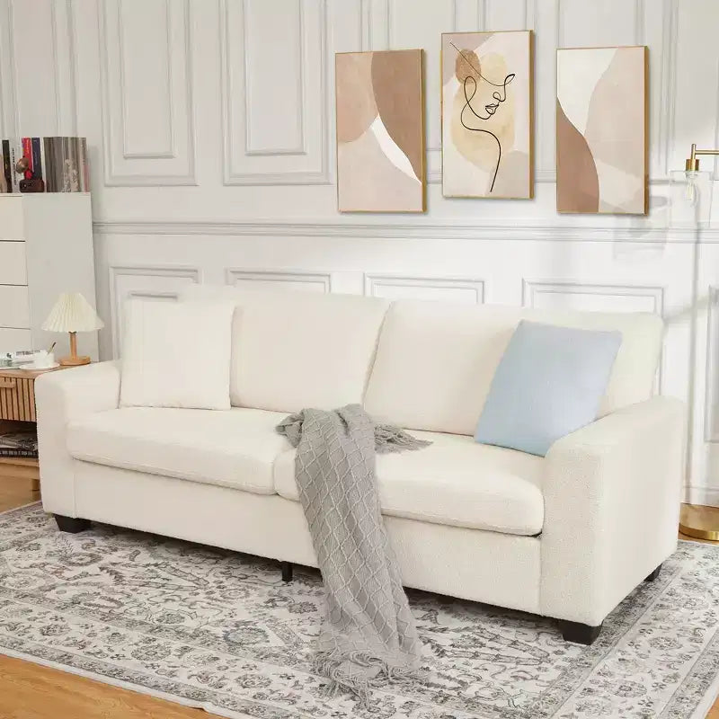 83 Couch for Living Room, Comfy Sofa with Deep Seat, Modern Sofa with Wide Armrest, Removeable Cover, Teddy Fleece 3 Seater Couch for Bedroom