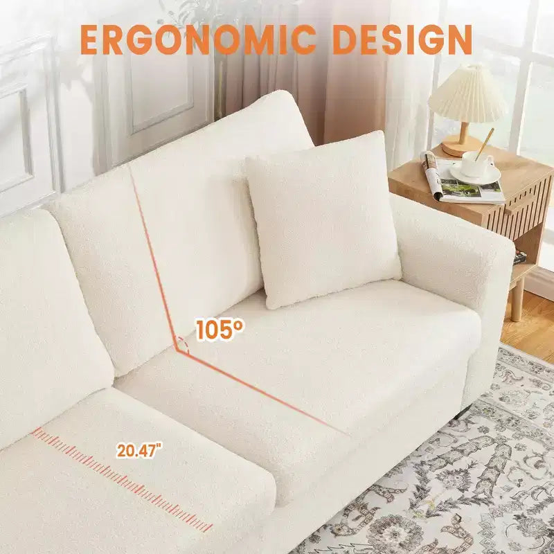 83 Couch for Living Room, Comfy Sofa with Deep Seat, Modern Sofa with Wide Armrest, Removeable Cover, Teddy Fleece 3 Seater Couch for Bedroom
