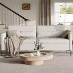 80 Comfortable Sofa, Metal Leg 3-Seater Sofa, Deep Seat Sofa, Linen Modern Sofa for Living Room, Apartment, Office