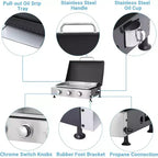 Zevemomo 3 Burner Portable Propane Grill, Tabletop Gas Grill with Stainless Steel Tray & Regulator, 28,680 BTU Flat Top for Patio Garden Camping