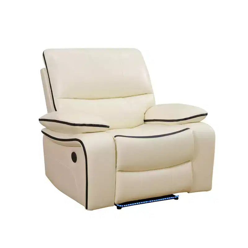 MAYEERTY Power Recliner Chair, Electric Bonded Leather Reclining Chair with USB Charging & Adjustable Backrest for Living Room, Off-White