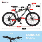 NAYSAYE 24 Inch Mountain Bike 21 Speed Dual Disc Brakes Steel Frame Bikes for Adults for Outdoor Adventure, Black and Green, 26.3*7.88*28.35