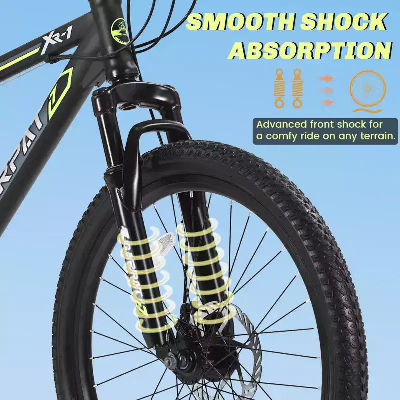 NAYSAYE 24 Inch Mountain Bike 21 Speed Dual Disc Brakes Steel Frame Bikes for Adults for Outdoor Adventure, Black and Green, 26.3*7.88*28.35