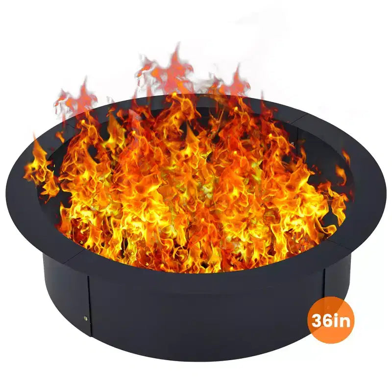 COZONY Outdoor Fire Pit Ring, Heavy Duty Wood Burning Firepit for Camping, Backyard & Bonfire, Round Metal Fire Pit with Tongs, Black