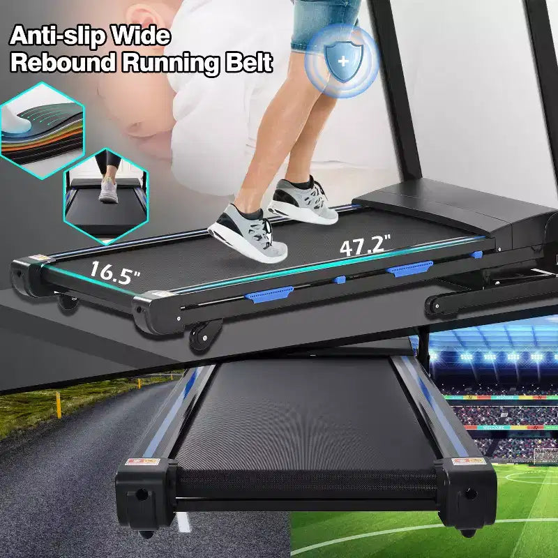 FYC 330LBS Weight Capacity with 15% Auto Incline Electric Folding Treadmills, 3.5HP 10MPH Max Speed Bluetooth APP Heart Rate Sensor