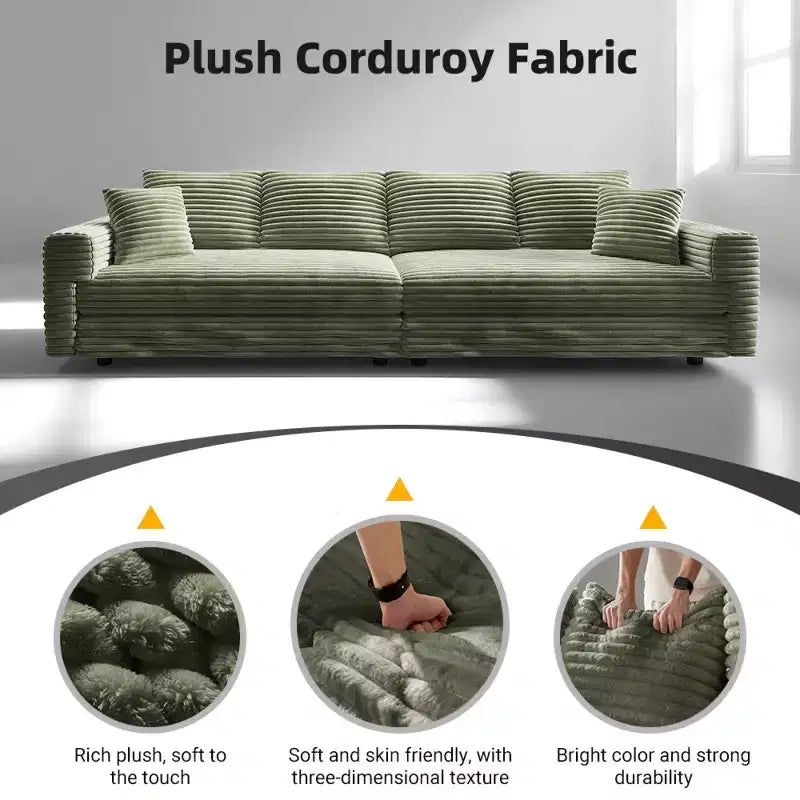 MAYEERTY Canapé moderne 4 places rembourré et confortable avec coussins moelleux Canapé convertible à assise profonde pour salon et chambre Vert