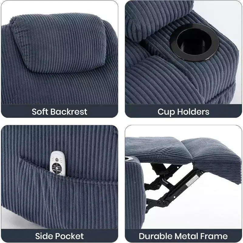 Power Lift Recliner Chair, Lift Chair with Massage & Heat, Adjustable Corduroy Electric Recliner Chairs with 2 Cup Holders & Stand Assist