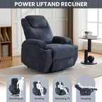 Power Lift Recliner Chair, Lift Chair with Massage & Heat, Adjustable Corduroy Electric Recliner Chairs with 2 Cup Holders & Stand Assist