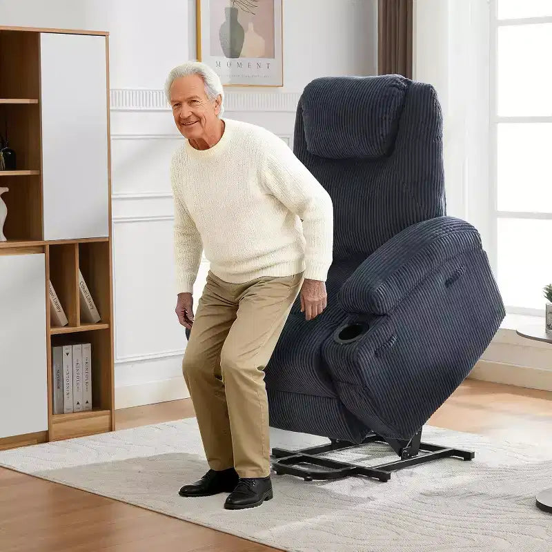 Power Lift Recliner Chair, Lift Chair with Massage & Heat, Adjustable Corduroy Electric Recliner Chairs with 2 Cup Holders & Stand Assist