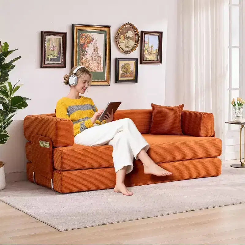 COZONY Canapé-lit convertible en velours côtelé, canapé de sol pliable avec oreillers, aucun assemblage requis pour le salon, la chambre, le dortoir