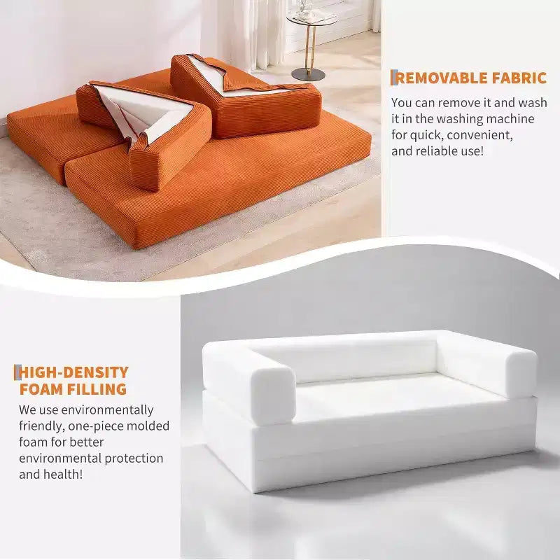 COZONY Canapé-lit convertible en velours côtelé, canapé de sol pliable avec oreillers, aucun assemblage requis pour le salon, la chambre, le dortoir