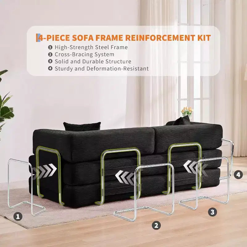 COZONY Canapé-lit convertible en velours côtelé, canapé de sol pliable avec oreillers, aucun assemblage requis pour le salon, la chambre, le dortoir