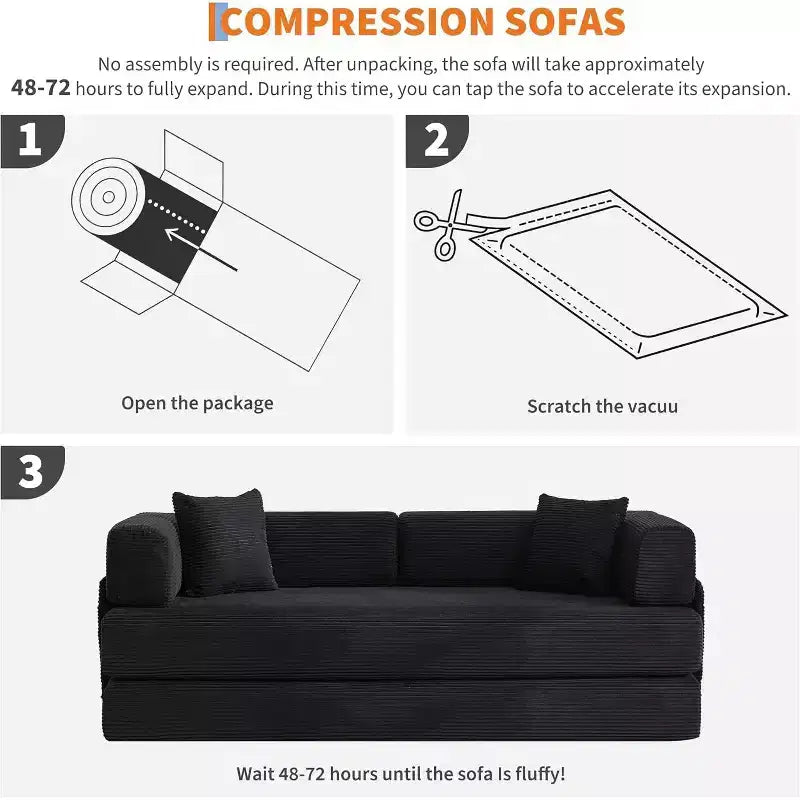 COZONY Canapé-lit convertible en velours côtelé, canapé de sol pliable avec oreillers, aucun assemblage requis pour le salon, la chambre, le dortoir