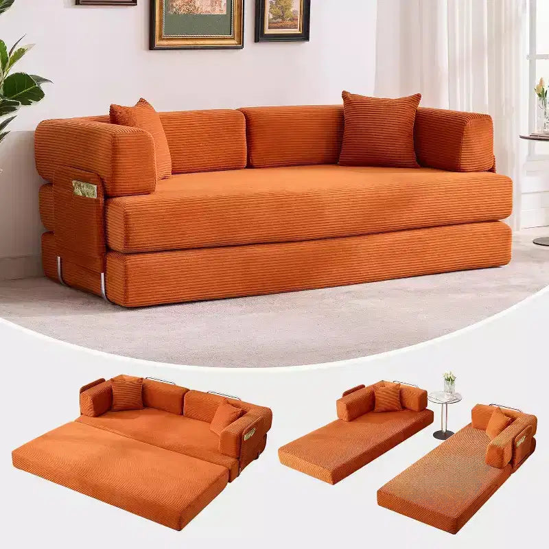 COZONY Convertible Corduroy Sofa Bed, Folding Floor Couch with Pillows, No Assembly Required for Living Room Bedroom Dorm