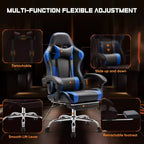 MAYEERTY Chaise de gaming Chaise de bureau ergonomique avec repose-pieds Soutien lombaire confortable en cuir PU Inclinable avec appuie-tête Accoudoir fixe