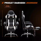 MAYEERTY Chaise de gaming Chaise de bureau ergonomique avec repose-pieds Soutien lombaire confortable en cuir PU Inclinable avec appuie-tête Accoudoir fixe