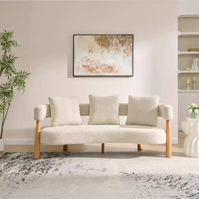 Christopher Knight Home Albright 76.50 Curved 3 Seater Fabric Modern Upholstered Sofa with Metal Leg