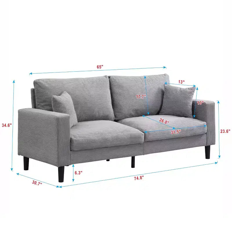 MAYEERTY Wooden Frame 3 Seat Sofa Modern Comfortable Upholstered for Living Room Bedroom Light Gray