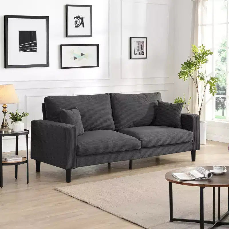 MAYEERTY Wooden Frame 3 Seat Sofa Modern Comfortable Upholstered for Living Room Bedroom Black