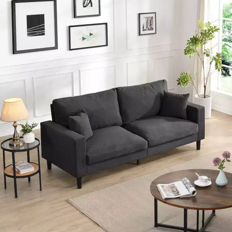 MAYEERTY Wooden Frame 3 Seat Sofa Modern Comfortable Upholstered for Living Room Bedroom Black