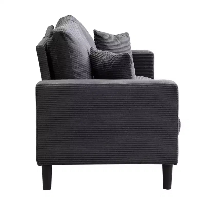 MAYEERTY Wooden Frame 3 Seat Sofa Modern Comfortable Upholstered for Living Room Bedroom Black