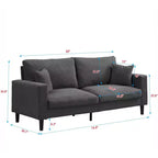 MAYEERTY Wooden Frame 3 Seat Sofa Modern Comfortable Upholstered for Living Room Bedroom Black