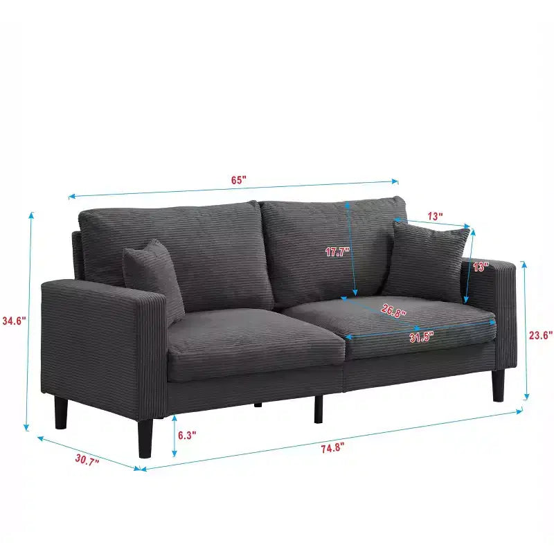 MAYEERTY Wooden Frame 3 Seat Sofa Modern Comfortable Upholstered for Living Room Bedroom Black