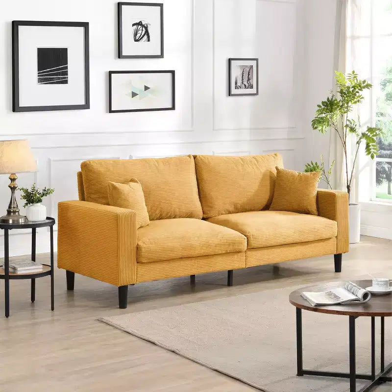 MAYEERTY Wooden Frame 3 Seat Sofa Modern Comfortable Upholstered for Living Room Bedroom Orange