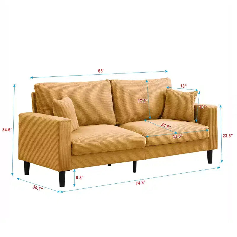 MAYEERTY Wooden Frame 3 Seat Sofa Modern Comfortable Upholstered for Living Room Bedroom Orange