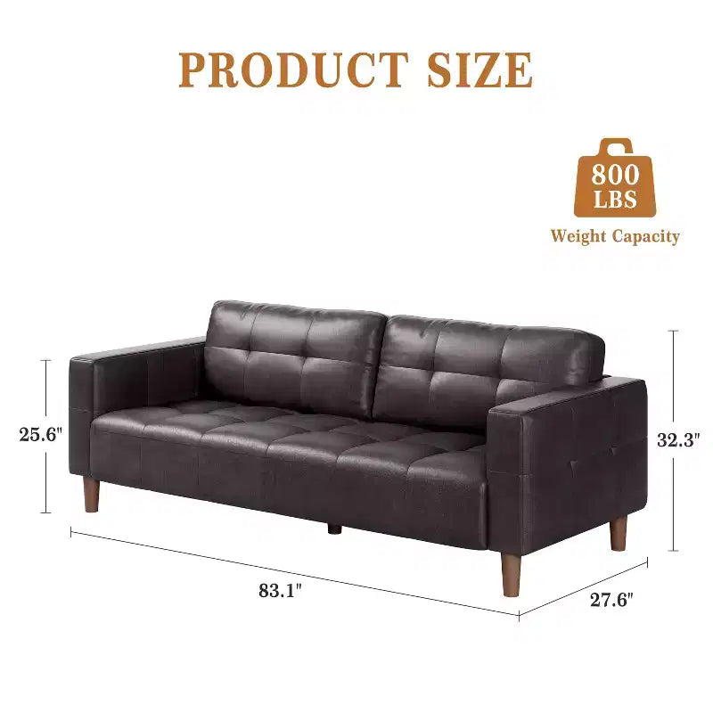 COZONY 83.1 Canapé 3 places en similicuir, causeuse rembourrée surdimensionnée avec coussins de dossier, canapé moderne du milieu du siècle pour salon, bureau
