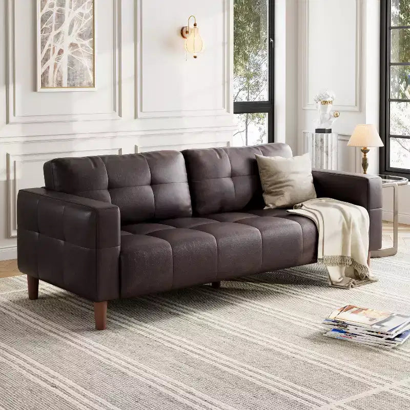 COZONY 83.1 Canapé 3 places en similicuir, causeuse rembourrée surdimensionnée avec coussins de dossier, canapé moderne du milieu du siècle pour salon, bureau