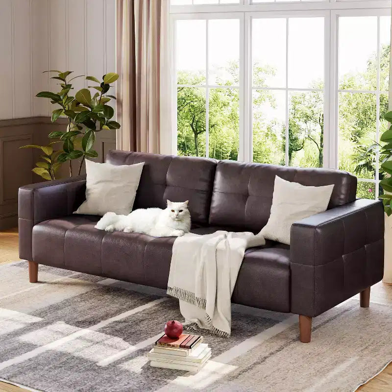 COZONY 83.1 Canapé 3 places en similicuir, causeuse rembourrée surdimensionnée avec coussins de dossier, canapé moderne du milieu du siècle pour salon, bureau