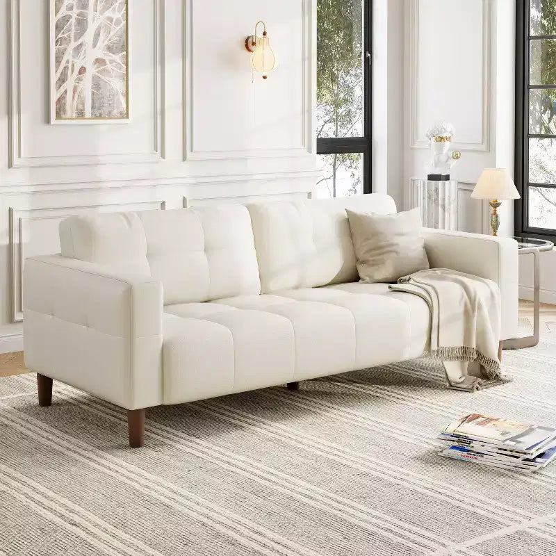 COZONY 83.1 Canapé 3 places en similicuir, causeuse rembourrée surdimensionnée avec coussins de dossier, canapé moderne du milieu du siècle pour salon, bureau