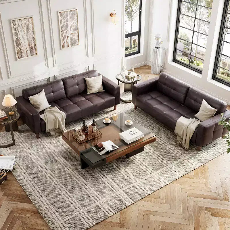 COZONY 83.1 Faux Leather 3-Seater Sofa Couch, Oversized Upholstered Loveseat with Back Cushion, Mid-Century Modern Couch for Living Room, Office
