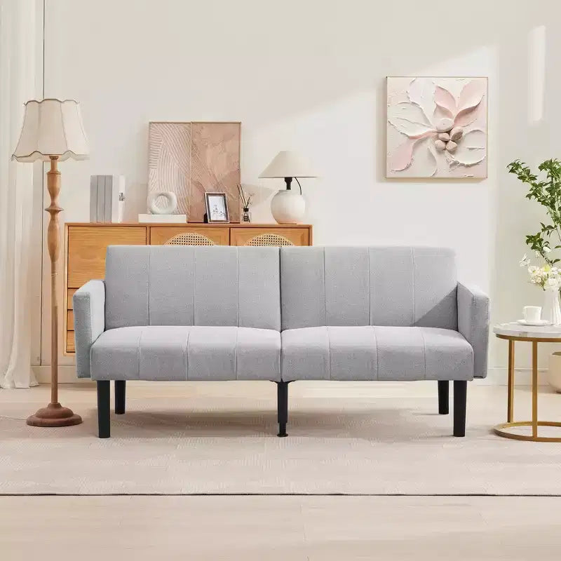 COZONY 75.5 Convertible Futon Sofa Bed, Linen Flannel Loveseat Couch with Wood Legs, Adjustable Folding Sleeper Sofa for Living Room, Small Space