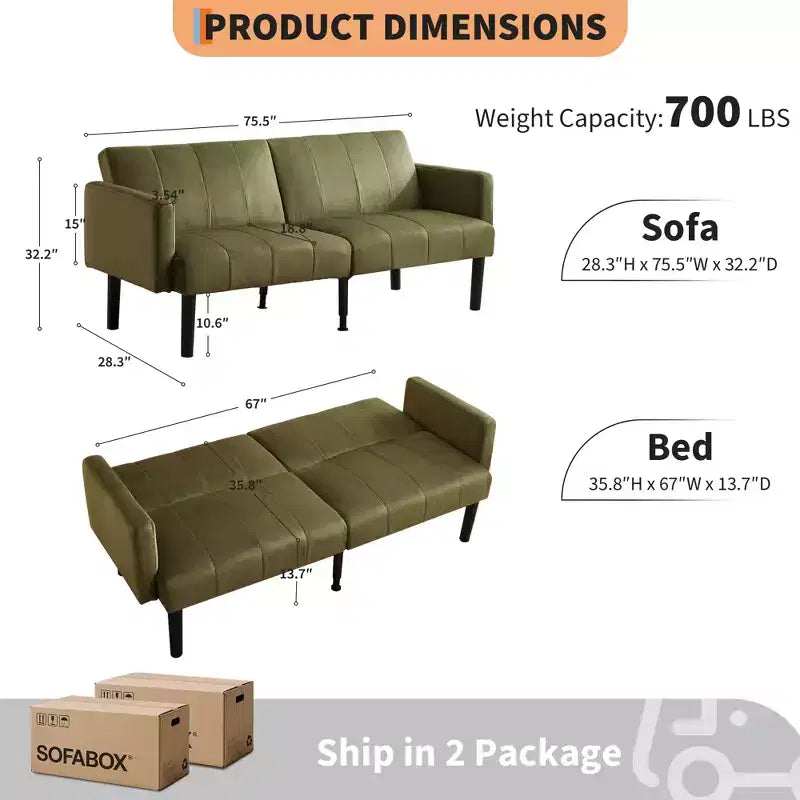 COZONY 75.5 Convertible Futon Sofa Bed, Linen Flannel Loveseat Couch with Wood Legs, Adjustable Folding Sleeper Sofa for Living Room, Small Space