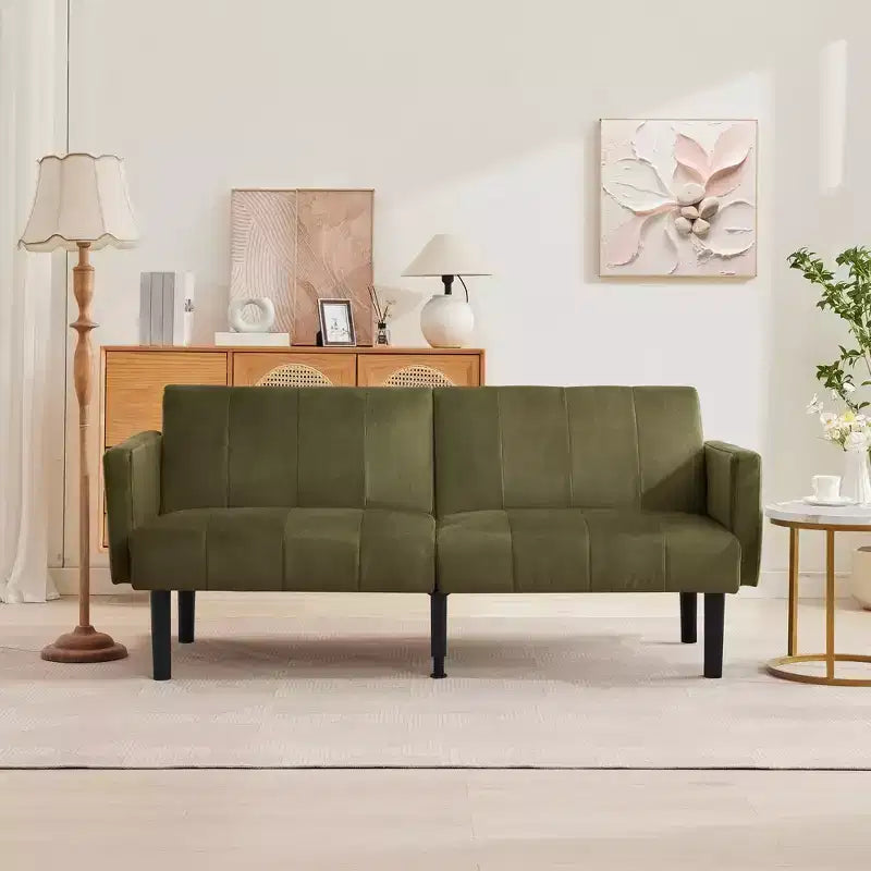 COZONY 75.5 Convertible Futon Sofa Bed, Linen Flannel Loveseat Couch with Wood Legs, Adjustable Folding Sleeper Sofa for Living Room, Small Space