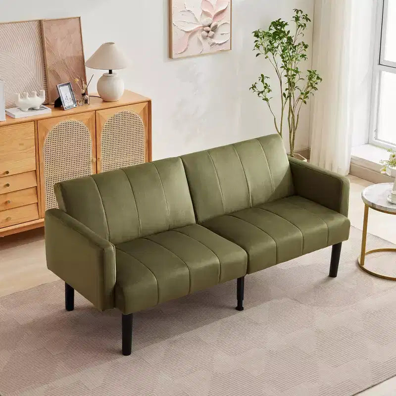 COZONY 75.5 Convertible Futon Sofa Bed, Linen Flannel Loveseat Couch with Wood Legs, Adjustable Folding Sleeper Sofa for Living Room, Small Space