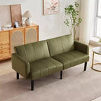 COZONY 75.5 Convertible Futon Sofa Bed, Linen Flannel Loveseat Couch with Wood Legs, Adjustable Folding Sleeper Sofa for Living Room, Small Space