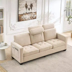 89'' Chenille Fabric Upholstered Sofa, Comes with a Detachable Headrest, Ergonomic and Supported Seating with Side Storage Pockets