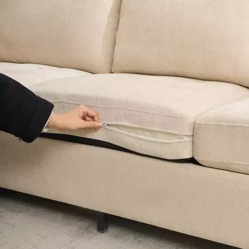 89'' Chenille Fabric Upholstered Sofa, Comes with a Detachable Headrest, Ergonomic and Supported Seating with Side Storage Pockets
