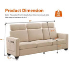 89'' Chenille Fabric Upholstered Sofa, Comes with a Detachable Headrest, Ergonomic and Supported Seating with Side Storage Pockets