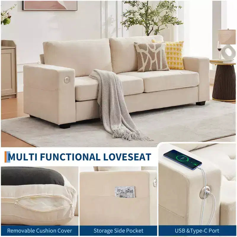 COZONY 90 Canapé nuage surdimensionné, Chenille Mid-Century, Assise profonde, Canapé sans assemblage avec ports USB, Poches latérales