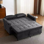 MAYEERTY 56.9 Inch Loveseat Pull Out Sleeper Sofa Bed with Reversible Backrest Cushion Side Pockets Phone Holder for Living Room Black