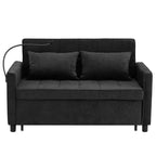 MAYEERTY 56.9 Inch Loveseat Pull Out Sleeper Sofa Bed with Reversible Backrest Cushion Side Pockets Phone Holder for Living Room Black